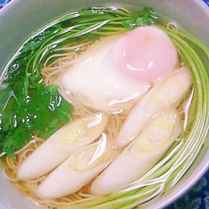 みつばと長ねぎと温泉玉子のにゅうめん